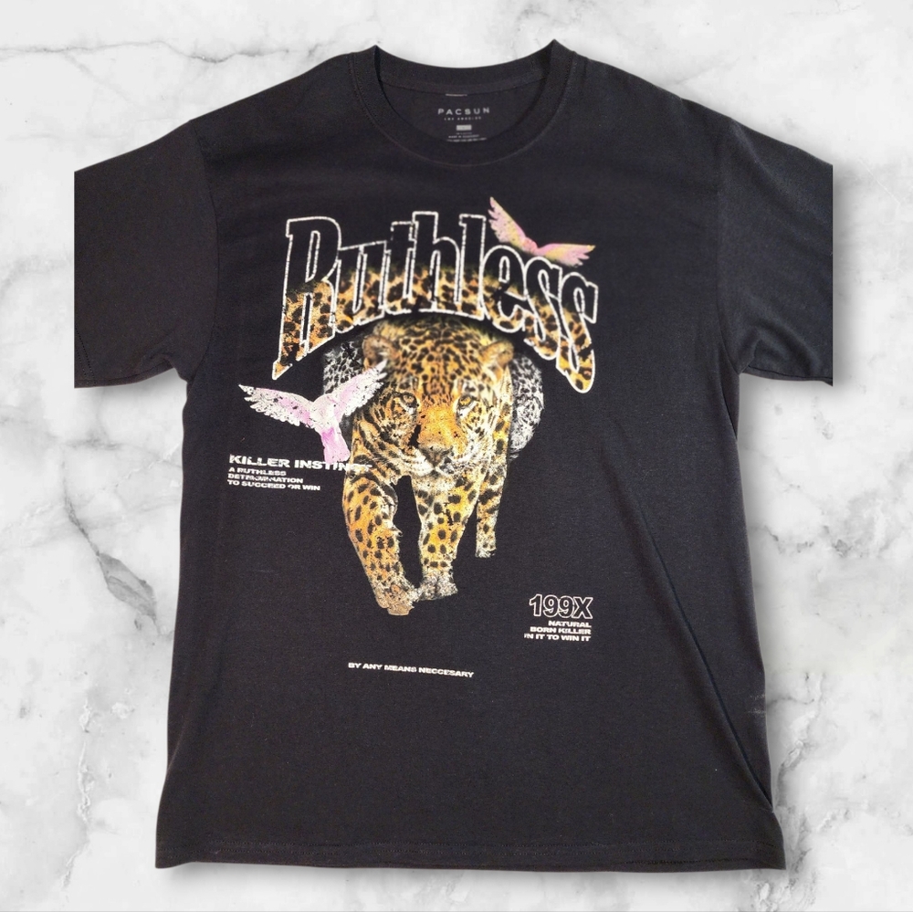 PacSun “Ruthless” Black Graphic Tee | Cheetah | Large